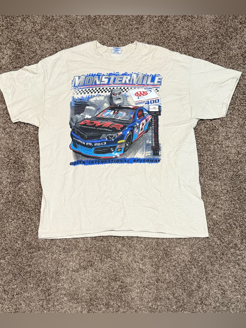 Gildan Vintage Y2K NASCAR Racing Graphic Tan T-Shirt Monster Mile Men’s XL